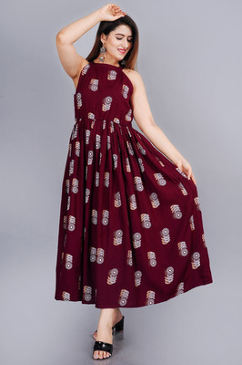 SMIEN Women Geometric Print Anarkali Kurta(Maroon)