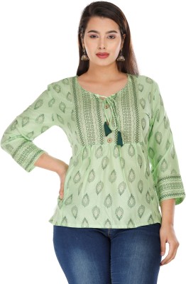 NANAK FEB Women Printed Flared Kurta(Light Green)