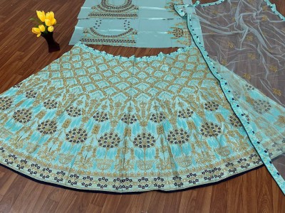 HAMOFY Embroidered, Floral Print, Digital Print Semi Stitched Lehenga Choli(Light Blue)