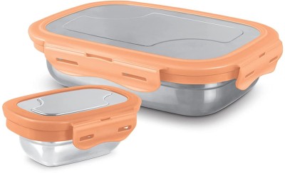 MILTON Robust 900 Stainless Steel Tiffin Box,Air Tight,Easy to Carry,Leak Proof,ORANGE 2 Containers Lunch Box(900 ml)