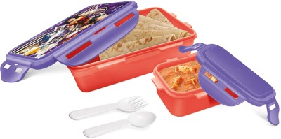 MILTON Mini Fun Treat Super Hero Plastic Tiffin Box for Kids, Purple 2 Containers Lunch Box(775 ml, Thermoware)