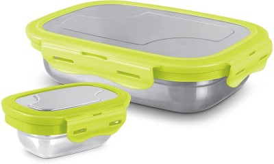 MILTON Robust Stainless Steel Tiffin Box,Air Tight,Easy to Carry,Leak Proof,STEEL GREEN 2 Containers Lunch Box(900 ml)
