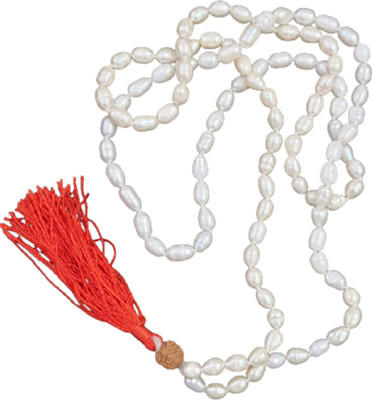 numeroastro Natural & Original Pearl/Moti Mala (Oval Shape Beads) with 1 Sumeru Rudraksha for Good Luck (108+1) Pearl Stone Necklace