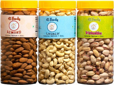 41 foods Dry fruits combo pack of Pistachios Almonds Cashews | kaju badam pista 450 GM Cashews, Almonds, Pistachios(3 x 150 g)