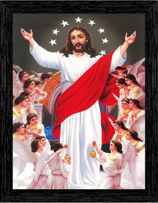 Indianara Jesus Chirst Painting (4315BK) -Synthetic Fame, 10 x 13 Inch Digital Reprint 13 inch x 10.2 inch Painting(With Frame)