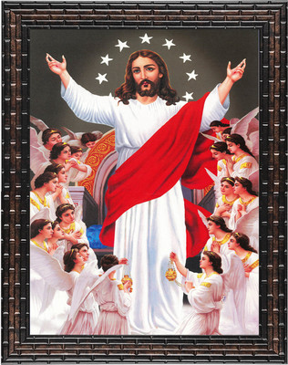 Indianara Jesus Chirst Painting (4315GB) -Synthetic Fame, 10 x 13 Inch Digital Reprint 13 inch x 10.2 inch Painting(With Frame)
