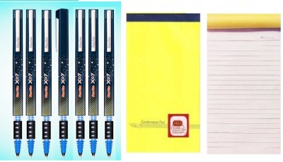 Rorito X07 The Ultimate Roller Pens Blue 7 Pcs +1 First Click Writing Pad (10 sheets) Roller Ball Pen(Pack of 7, Ink Color - Blue)