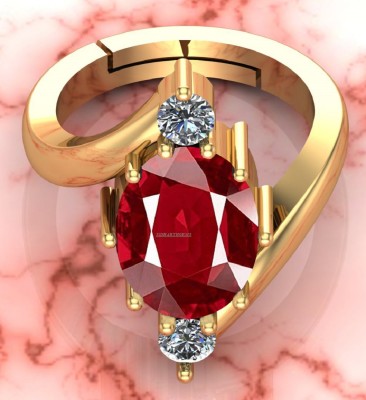 SIDHGEMS SIDHGEMS 9.25 Ratti 8.25 Carat Natural Ruby Stone Manik Ring Brass Ruby Gold Plated Ring