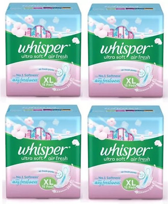 Whisper Ultra Soft XL Sanitary Pads – 15+15+15+15 Count Sanitary Pad (Pack of 4)