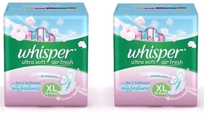 Whisper Ultra Soft XL Sanitary Pads – 15+15 Count Sanitary Pad  (Pack of 30)
