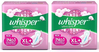 Whisper Ultra Soft XL Plus Sanitary Pads – 15+15 Count Sanitary Pad (Pack of 2)