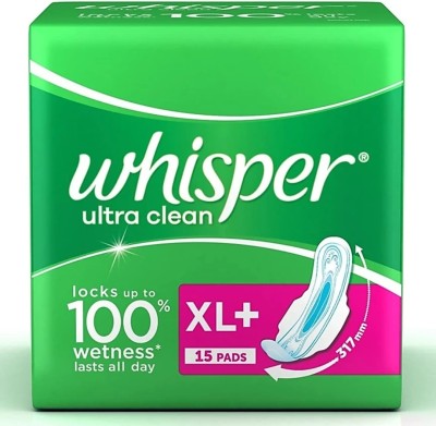 Whisper Ultra Clean Sanitary Pads for Women, XL+ 15 Napkins Sanitary Pad