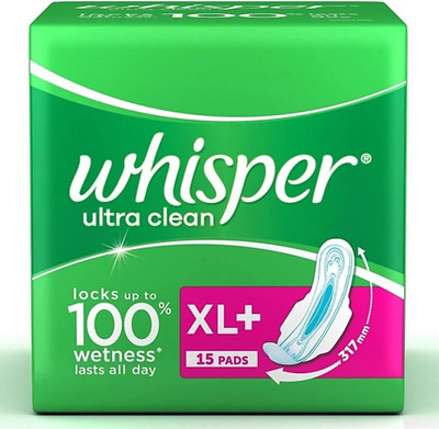 Whisper Ultra Clean Sanitary Pads for Women, XL+ 15 Napkins Sanitary Pad