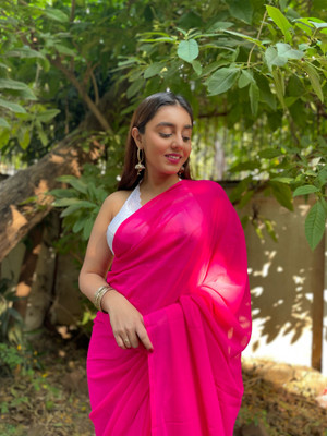 Anand Sarees Solid/Plain Bollywood Georgette Saree(Pink)