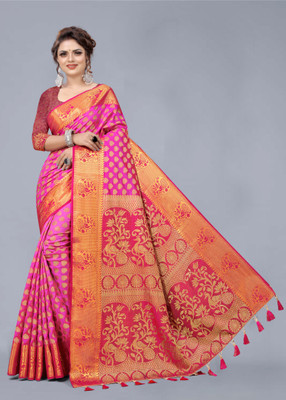 DHRUTI TEXTILES Self Design Banarasi Cotton Silk Saree(Multicolor)