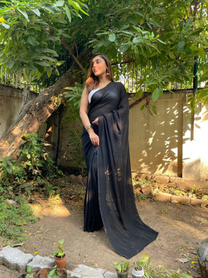 kashvi sarees Solid/Plain Bollywood Georgette Saree(Black)