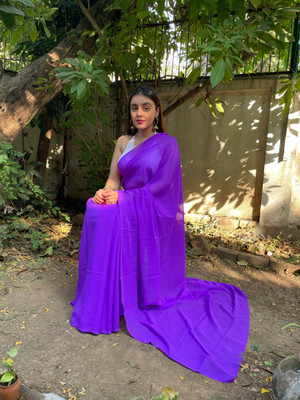 Anand Sarees Solid/Plain Bollywood Georgette Saree(Purple)