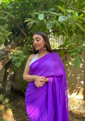 kashvi sarees Solid/Plain Bollywood Georgette Saree(Purple)