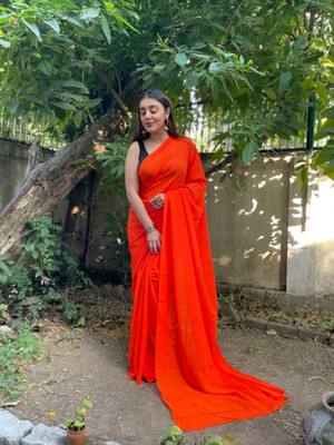 kashvi sarees Solid/Plain Bollywood Georgette Saree(Orange)