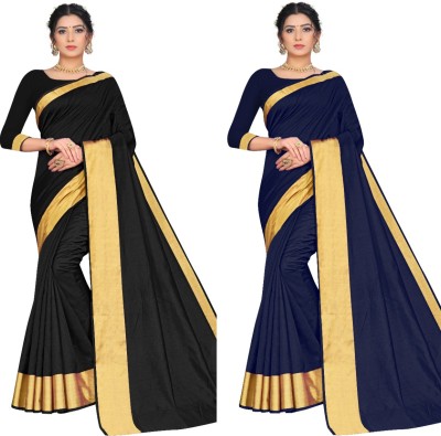 BAPS Self Design, Embellished, Woven, Solid/Plain Bollywood Cotton Blend, Art Silk Saree(Pack of 2, Blue, Black)