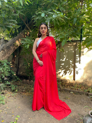 Anand Sarees Dyed, Solid/Plain Bollywood Georgette Saree(Red)