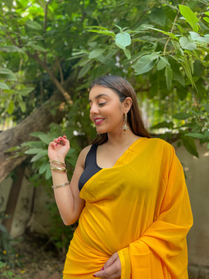 Anand Sarees Solid/Plain Bollywood Georgette Saree(Yellow)