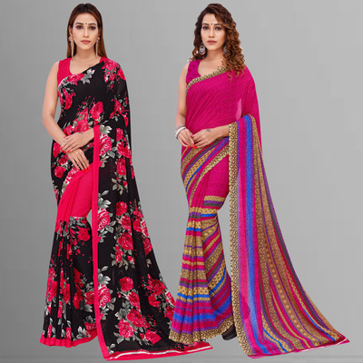 Anand Sarees Floral Print Daily Wear Georgette Saree(Pack of 2, Pink, Black)