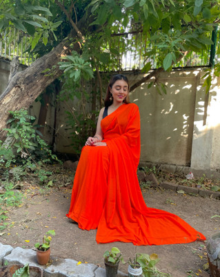 kashvi sarees Dyed, Solid/Plain Bollywood Georgette Saree(Orange)