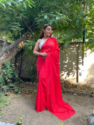 Anand Sarees Solid/Plain Bollywood Georgette Saree(Red)