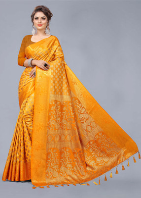 PICKWELL Self Design Banarasi Cotton Silk Saree(Multicolor)