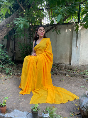Anand Sarees Solid/Plain Bollywood Georgette Saree(Yellow)