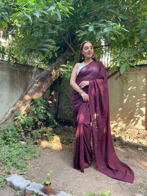 Anand Sarees Dyed, Solid/Plain Bollywood Georgette Saree(Brown)