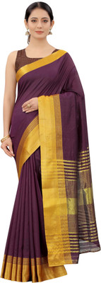 SILK ZONE Solid/Plain Banarasi Art Silk Saree(Purple)