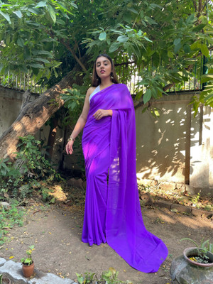 Anand Sarees Solid/Plain Bollywood Georgette Saree(Purple)