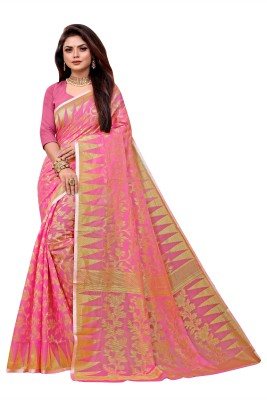 RESHAMDOR SAREES Self Design Jamdani Cotton Blend Saree(Pink)