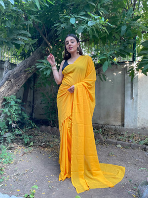 kashvi sarees Solid/Plain Bollywood Georgette Saree(Yellow)