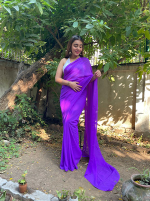 Anand Sarees Dyed, Solid/Plain Bollywood Georgette Saree(Purple)