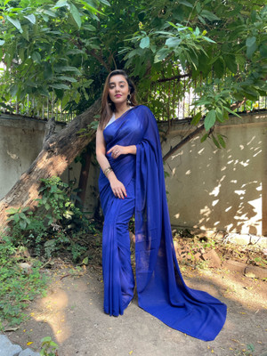 kashvi sarees Dyed, Solid/Plain Bollywood Georgette Saree(Blue)