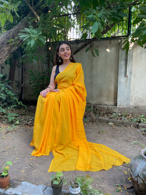 Anand Sarees Solid/Plain Bollywood Georgette Saree(Yellow)