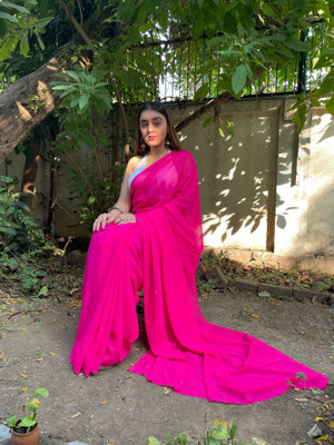 kashvi sarees Solid/Plain Bollywood Georgette Saree(Pink)