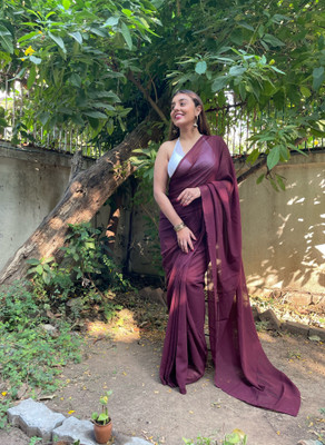 Anand Sarees Dyed, Solid/Plain Bollywood Georgette Saree(Brown)