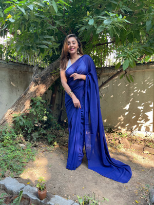 Anand Sarees Solid/Plain Bollywood Georgette Saree(Blue)