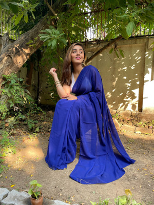 Anand Sarees Solid/Plain Bollywood Georgette Saree(Blue)