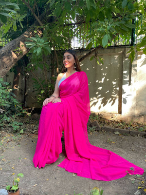 Anand Sarees Solid/Plain Bollywood Georgette Saree(Pink)