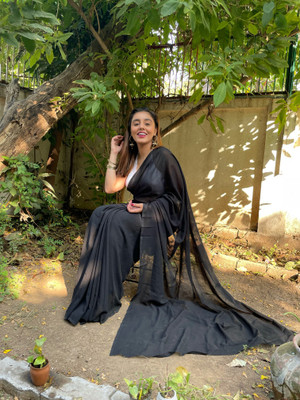 Anand Sarees Solid/Plain Bollywood Georgette Saree(Black)