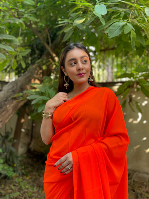 Anand Sarees Solid/Plain Bollywood Georgette Saree(Orange)
