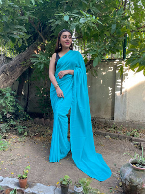 kashvi sarees Dyed, Solid/Plain Bollywood Georgette Saree(Light Blue)