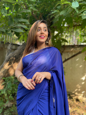 kashvi sarees Solid/Plain Bollywood Georgette Saree(Blue)