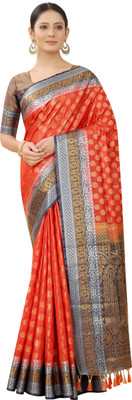 BHUVA BROTHERS Self Design Banarasi Cotton Silk Saree(Multicolor)