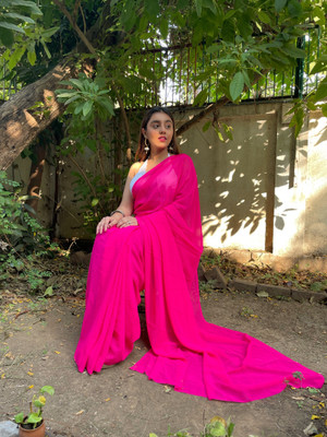 Anand Sarees Solid/Plain Bollywood Georgette Saree(Pink)